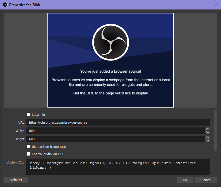 4. The New Browser Source Dialog